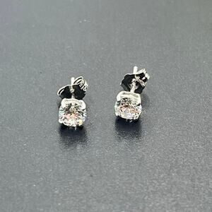 LM Signed 14k White Gold 4 Prong 5mm‎ Round Stud Solitaire CZ Earrings